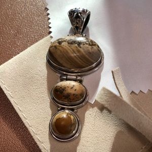 Crazy Lace Agate Ornate Silver Pendant - NWOT